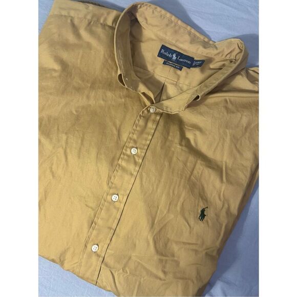 Ralph Lauren Mens Shirt 4XLT Tan Brown Button Long Sleeve Green Pony - Picture 1 of 9